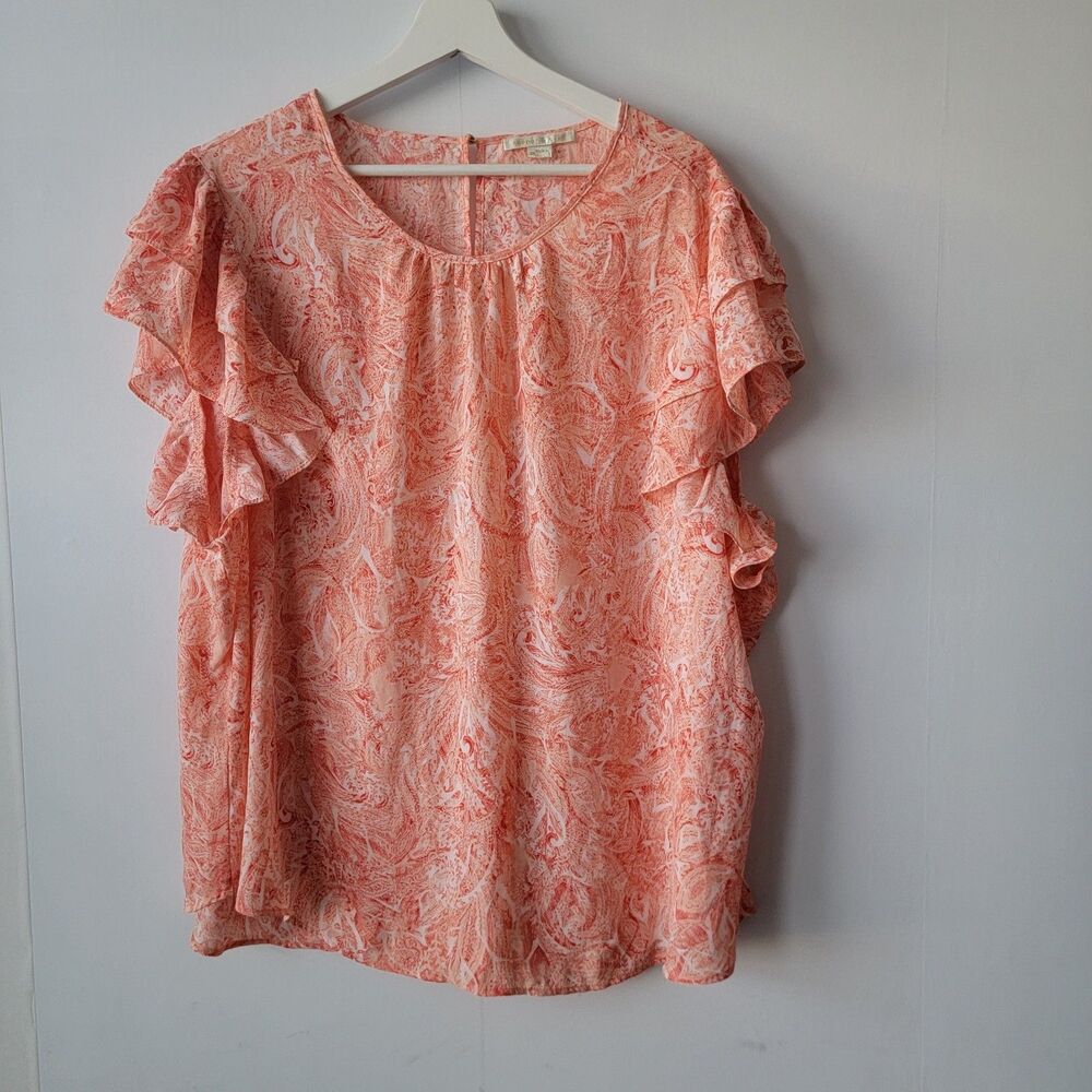 Cooper & Ella womens Tiered Short Sleeve size 3X Orange Paisley print Flowy